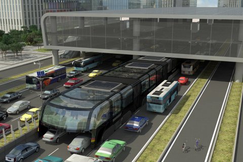 Китай построил супер-автобус, курсирующий над пробками