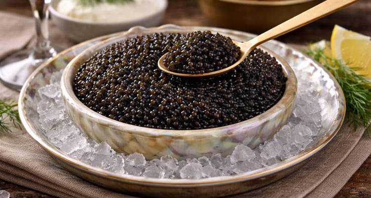 черная икра на тарелке