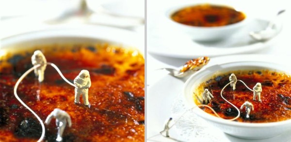 Миниатюрная фотосцена — люди на еде