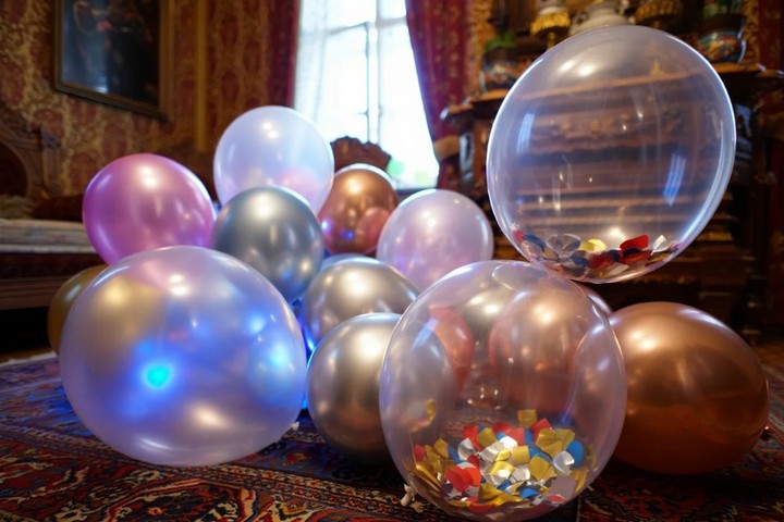 декоративная композиция из воздушных шаров в комнате