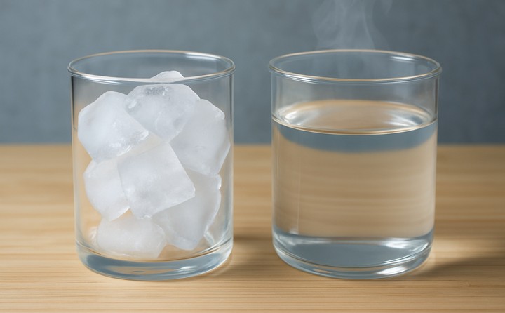 стакан горячей и холодной воды