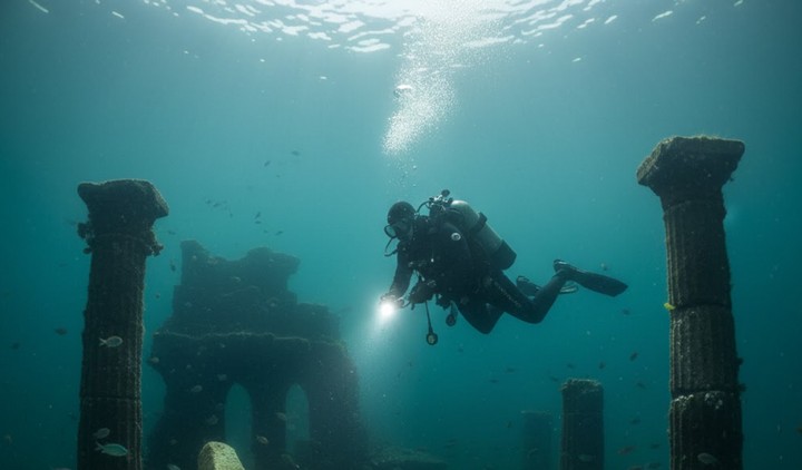 водолаз на дне озера ищет древний город водолаз на дне озера ищет древний город