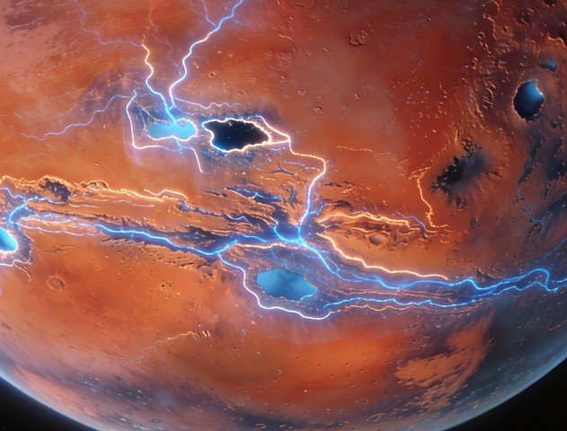 поверхность марса с моделями рек