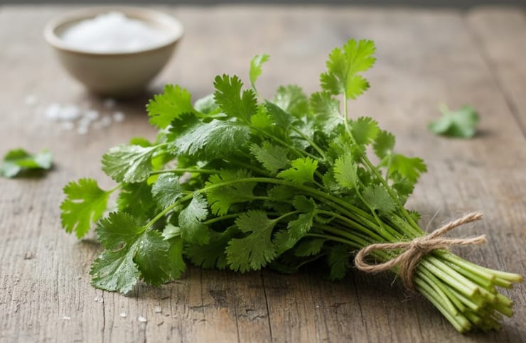 пучок кинзы на столе пучок кинзы на столе
