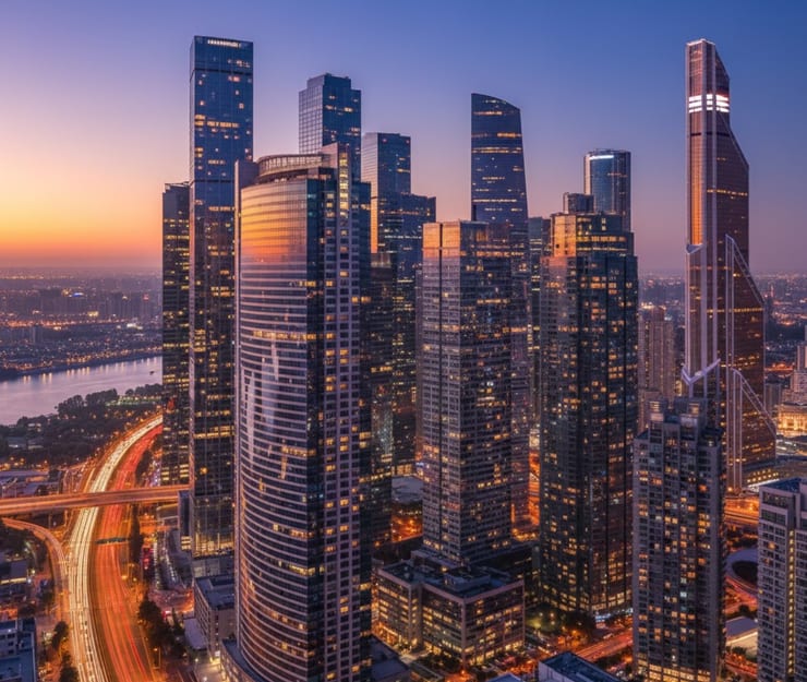 квартал небоскребов в большом городе