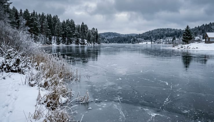 тонкий лед на озере