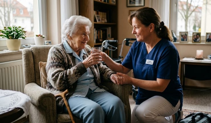 сиделка ухаживает за пациентом