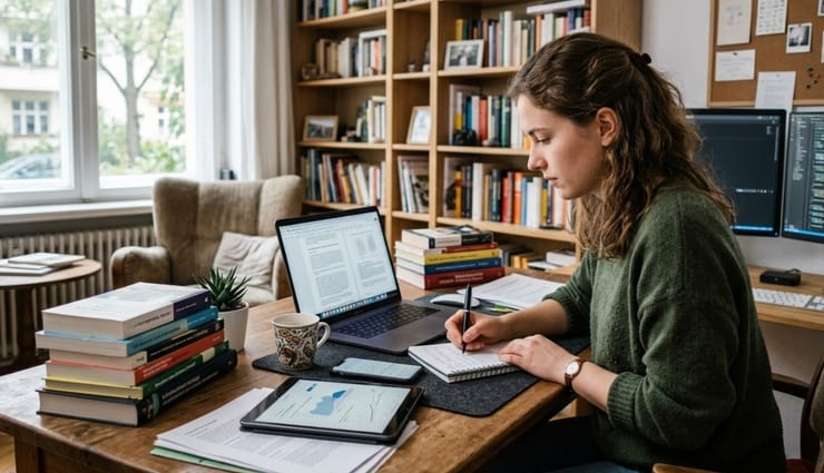 девушка работает над проектом