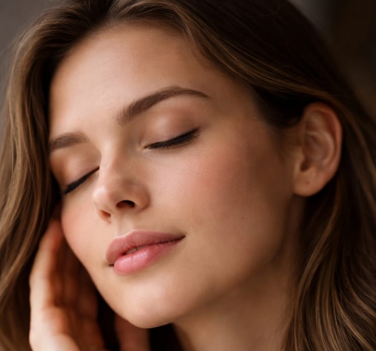 девушка слушает с закрытыми глазами