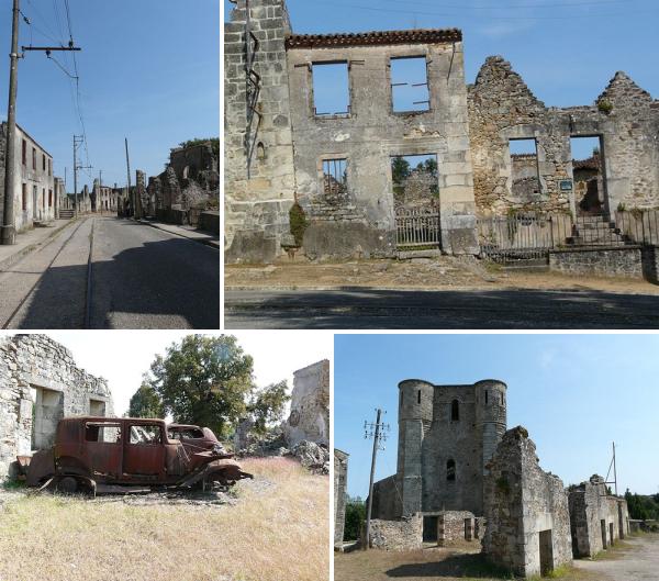 разрушенные здания французской деревни Орадур