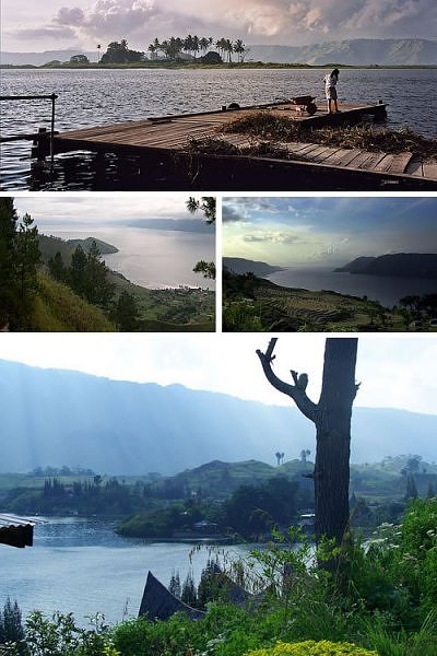 Огромное озеро Тоба с окружающими горами