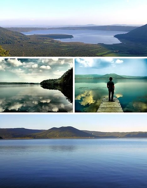 Озеро Вико среди зелёных холмов