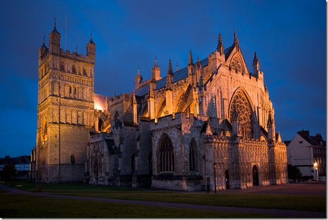 exeter cathedral at night