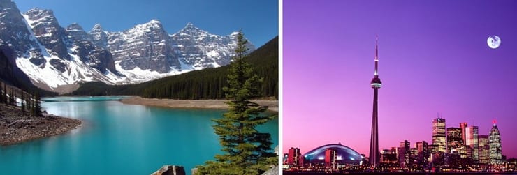 Городской пейзаж Канады с флагом